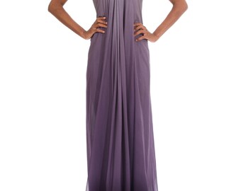2004 ALEXANDER MCQUEEN Dove Grey & Lavender Silk Chiffon Strapless Cape-Back Gown With Ombré Lurex Lining