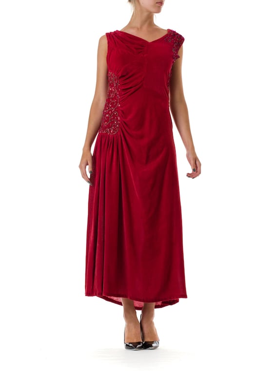 1930S Magenta Silk Velvet Asymmetrically Draped &