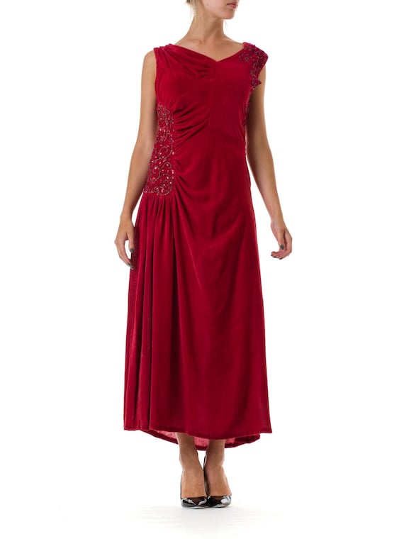 1930S Magenta Silk Velvet Asymmetrically Draped & 