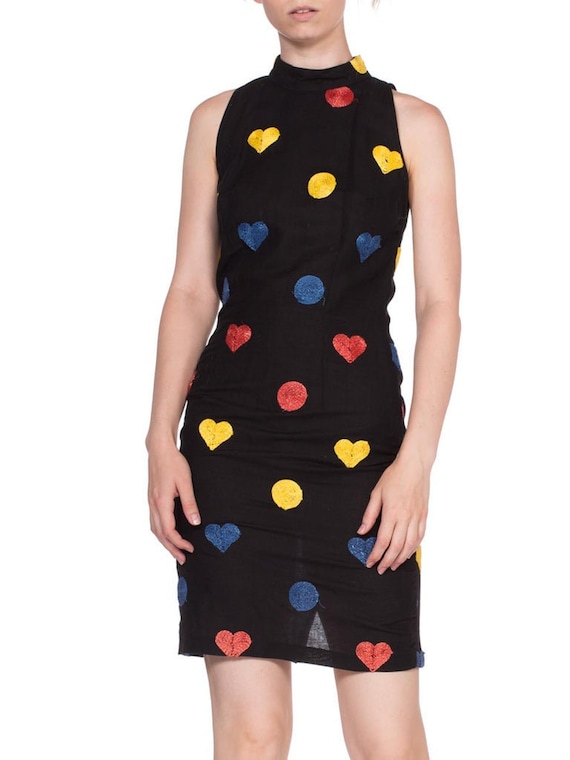 1990'S CHIARA BONI Black Linen Sleevless Dress Wit