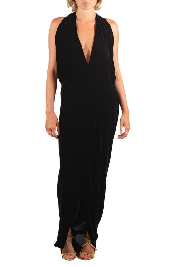 Incredible Resort 1979 Halston Black Bias Cut Silk Jersey Dress w Front Cut Out & No Back