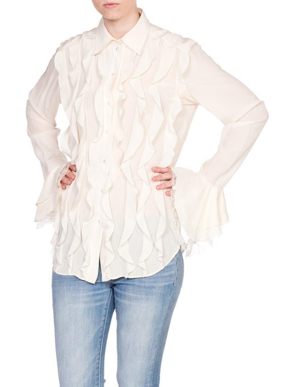 1990'S CHANEL Style Ivory Silk Crepe De Chine Ruff