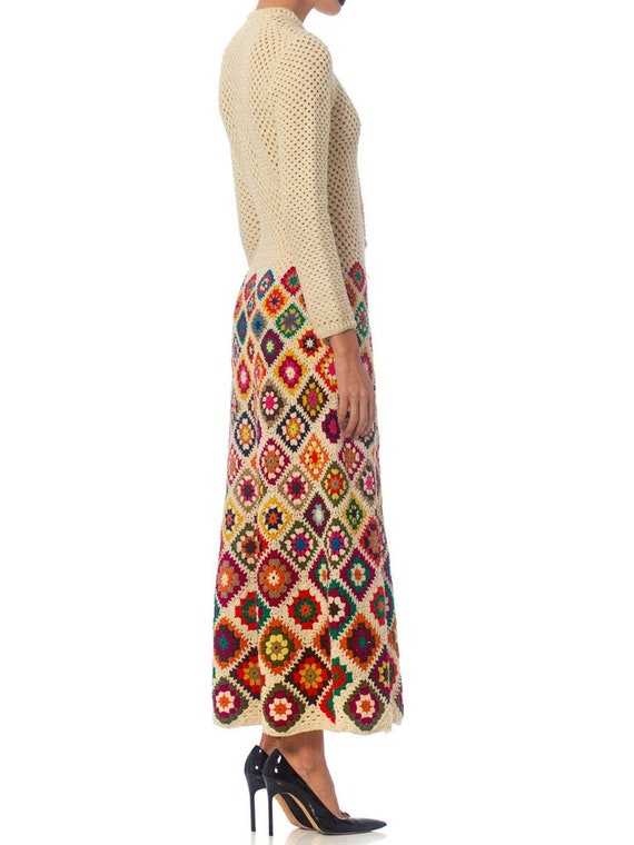 1970S Rainbow Hand Knit  Wool Crochet Maxi Dress - image 4