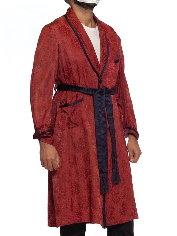 1920S Maroon Silk Jaquard Antique Mens Robe - image 5