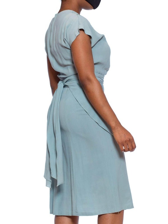1940S Mint Blue Rayon Crepe Dress With Sash Belt … - image 8