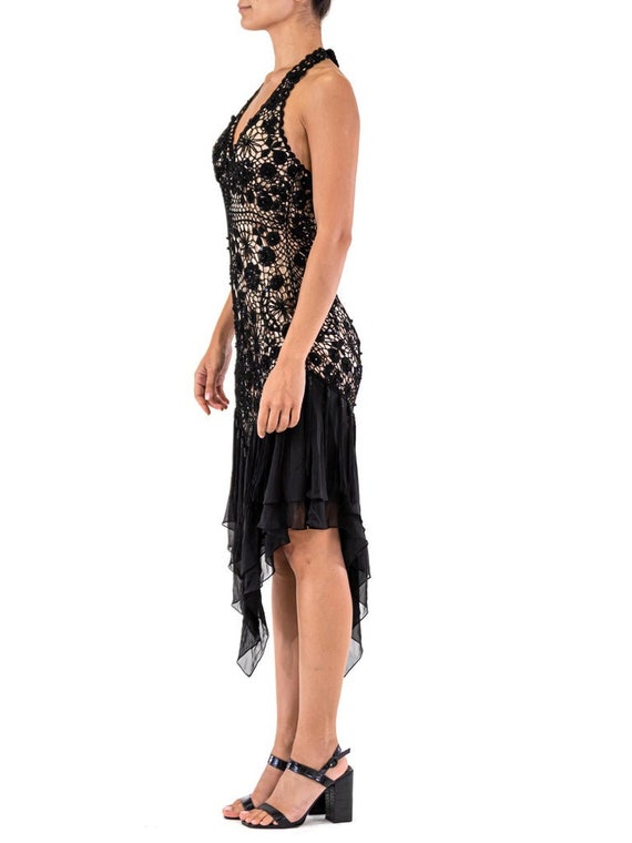 Black Rayon Crochet  Chiffon Cocktail Dress With … - image 2