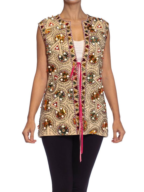 1960S Lilli Ann Cream Wool Knit Psychedelic Mod Ge