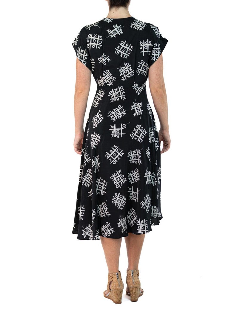 Morphew Collection Black & White Tic Tac Toe Novelty Print Cold Rayon Bias Dress Master Medium image 5