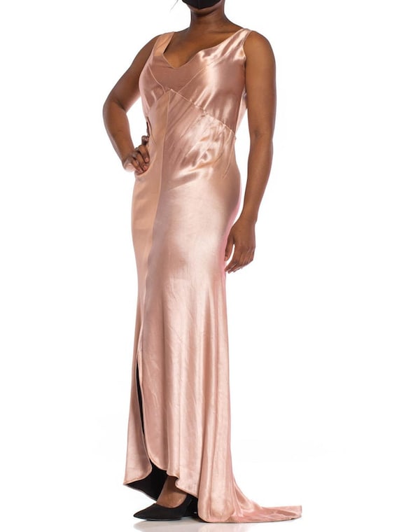 1930S Pink Bias Cut Silk Double Faced Satin Gown … - image 8