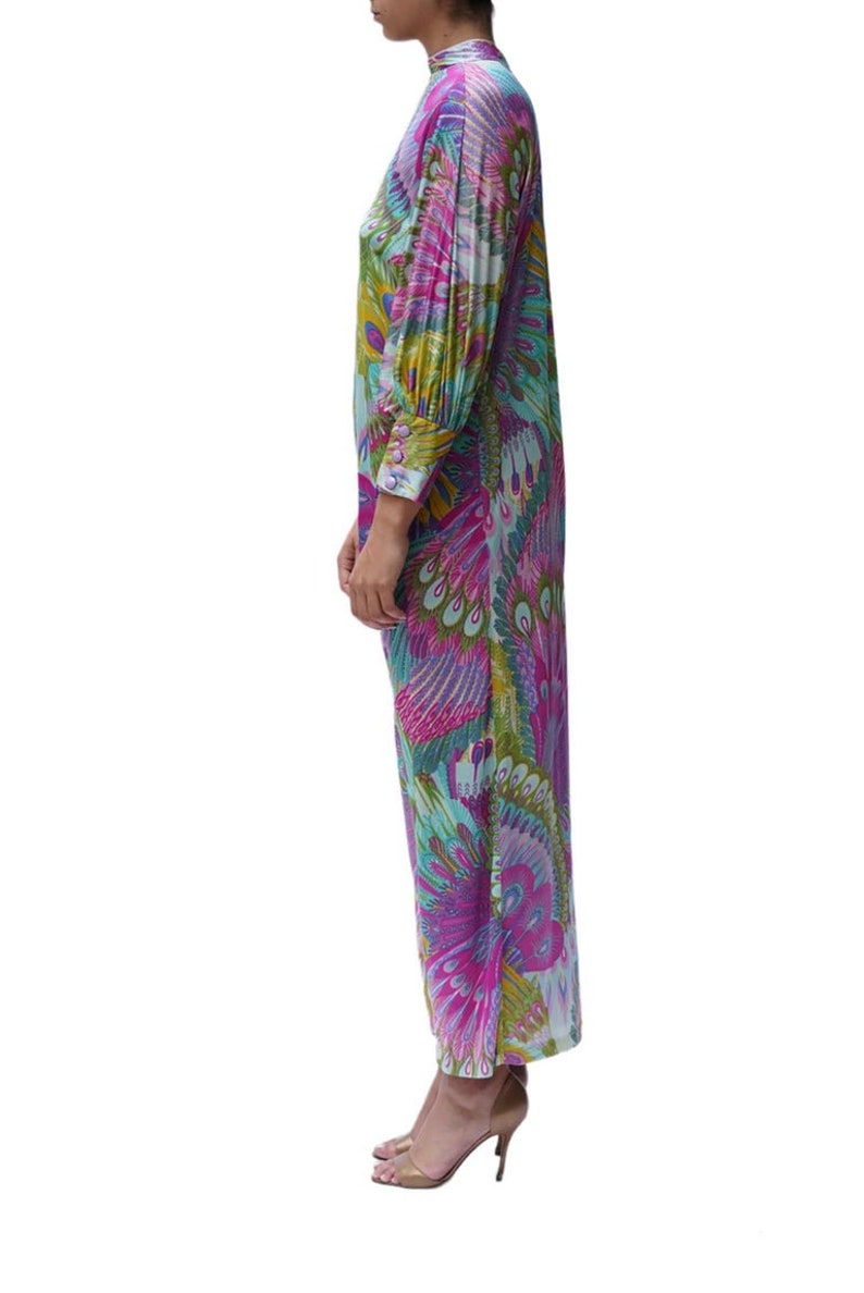 1970S Multicolor Peacock Print Jumpsuit afbeelding 4