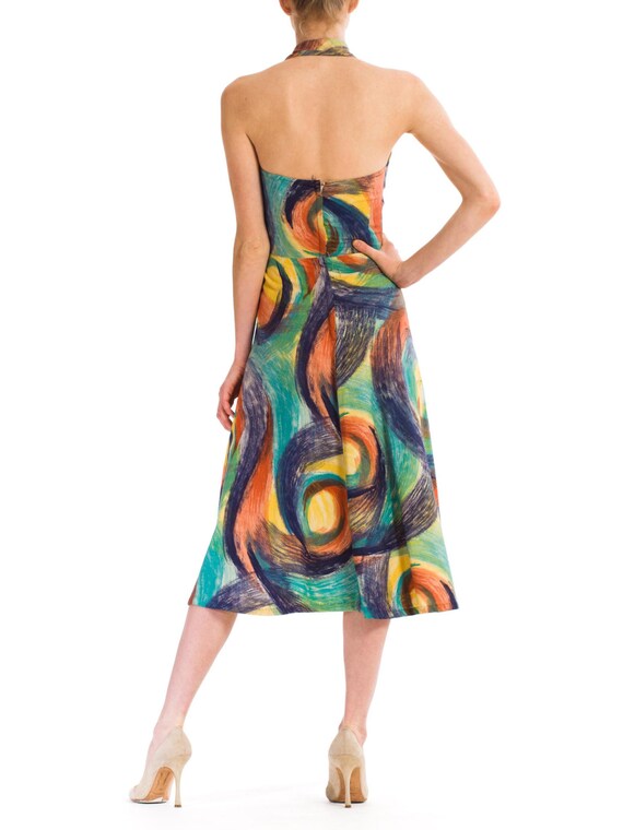 1950S Multicolor Hand Painted Cotton Backless Hal… - image 3