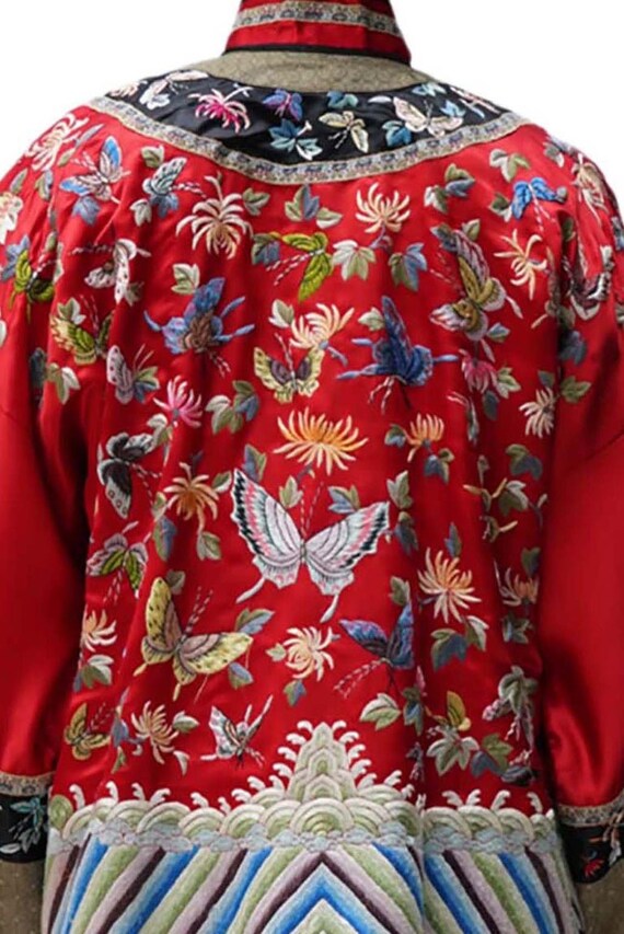 Edwardian Red Butterfly Silk Embroidered Kimono - image 9