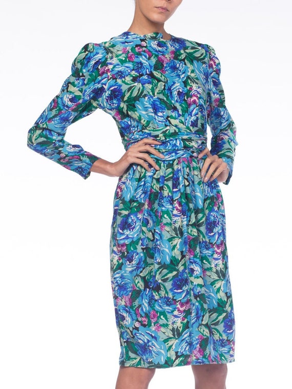 1980S EMANUEL UNGARO Style Blue Floral Silk Jacqu… - image 5