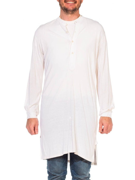 1920S Recenia White Cotton Blend Jersey Men's Col… - image 1