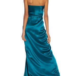 1980S Yves Saint Laurent Teal Haute Couture Silk Satin Draped Strpless Gown 画像 9