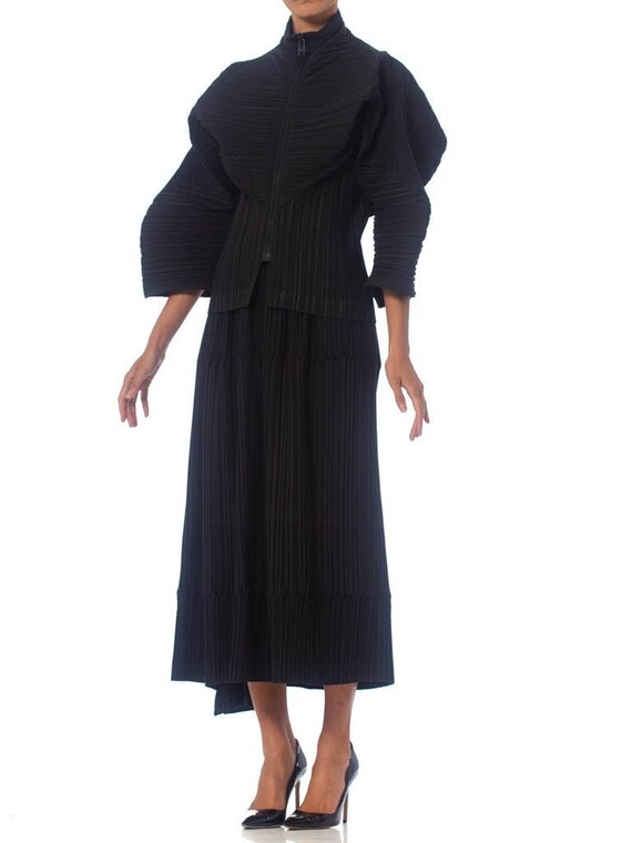 激安/新作 Black MIYAKE ISSEY 1990S Pleated Skirt & Jacket Blend Poly ワンピース
