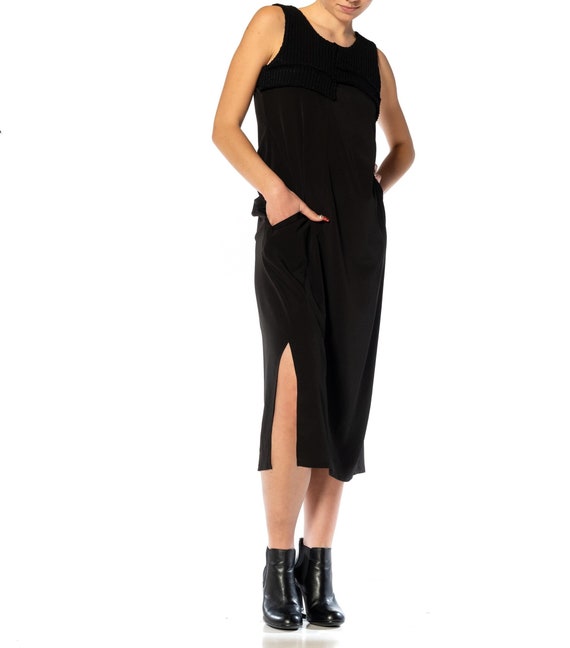 1990S MICHIKO Y’S Black Wool & Rayon Dress With S… - image 1