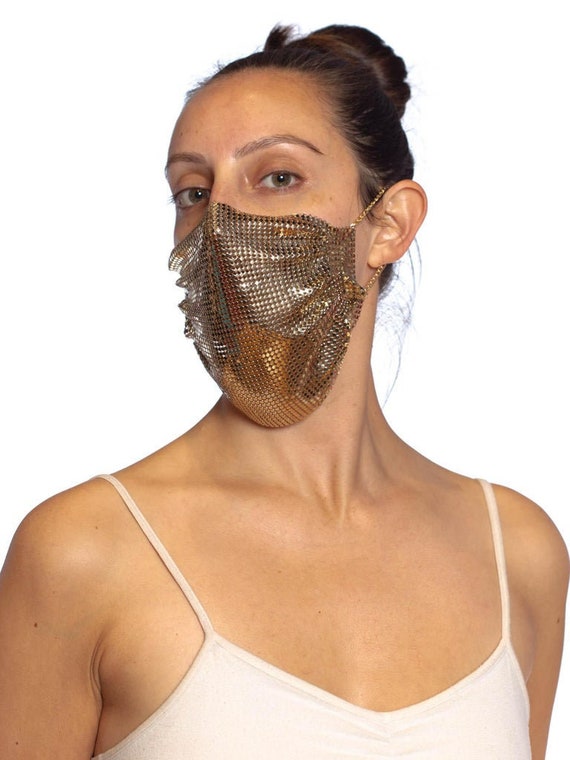 MORPHEW COLLECTION Gold Metal Mesh Scarf Mask