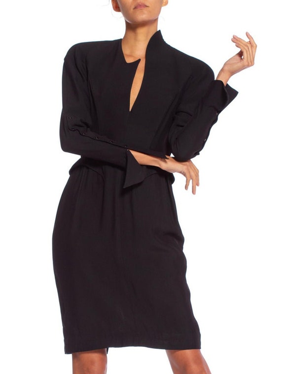 1990'S THIERRY MUGLER Black Silk Long Sleeve Dress - image 5