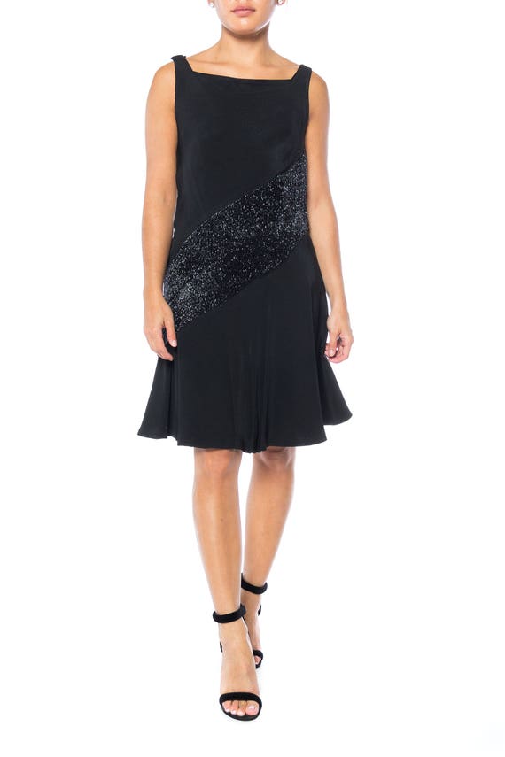 1960S MR BLACKWELL Black Silk Faille Bias Beaded F