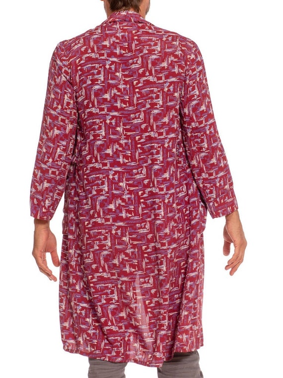 1940'S Red  Purple Rayon Atomic Print Robe - image 6