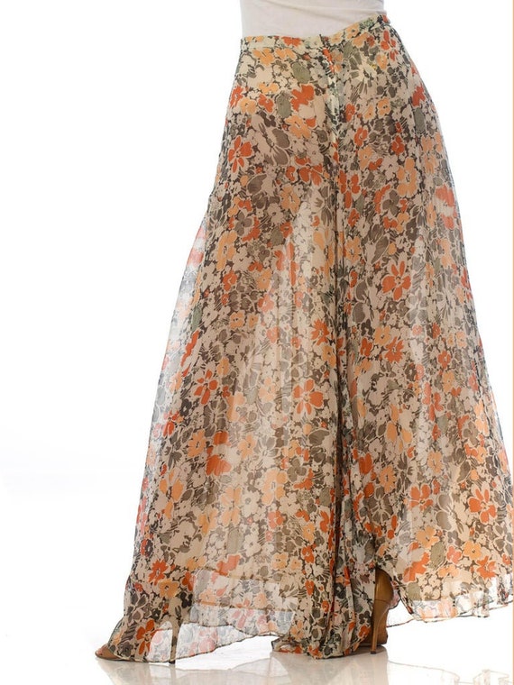 1970'S Floral Chiffon Wide-Leg Palazzo Pants - image 6