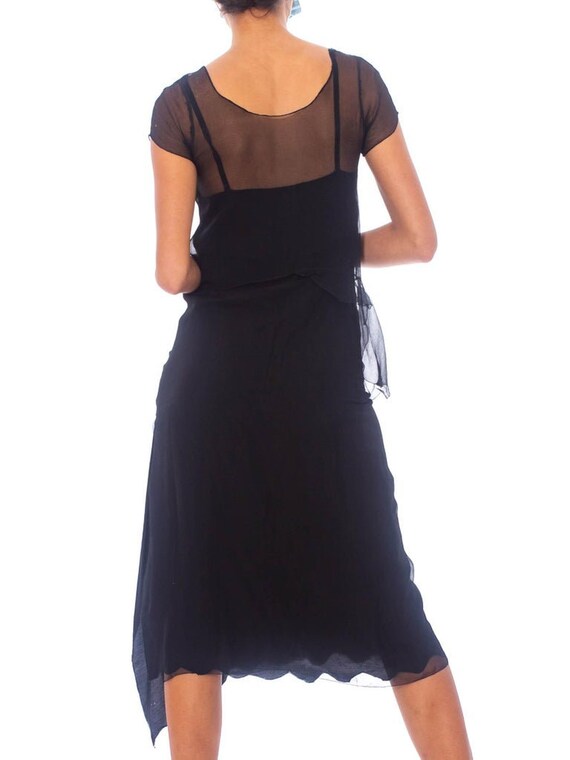 1920S Black Sheer Silk Chiffon Layered Dress - image 8