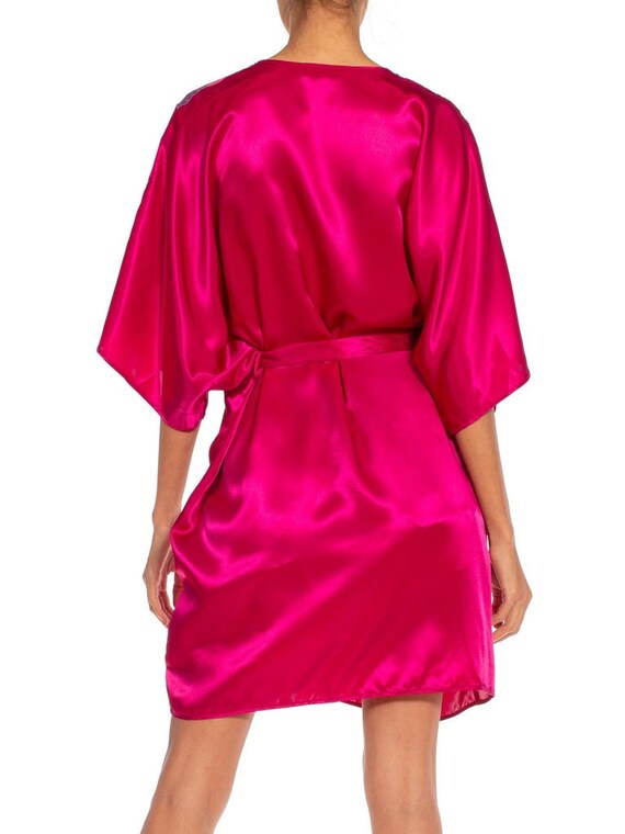 1980S Magenta Polyester Satin Lace Shoulder Trim … - image 9