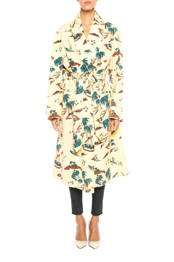 Conversational Tropical Print Robe Size: Free