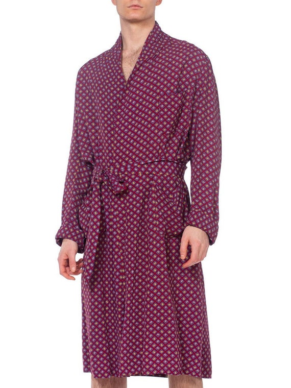 1940s Mens Robe With Square Print