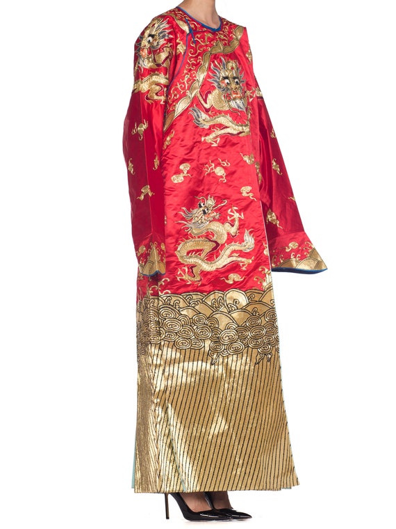 Metallic-golden Dragons Embroidered Red Chinese O… - image 3