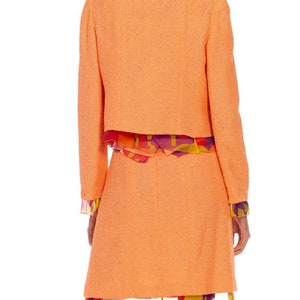 2000S Chanel Orange Boucle Floral Silk Chiffon 3-Piece Skirt Suit image 9