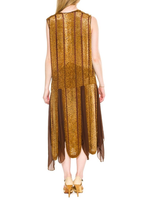 1920S Caramel Brown Silk Burnout Velvet  & Chiffo… - image 4