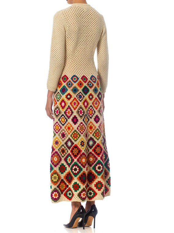 1970S Rainbow Hand Knit  Wool Crochet Maxi Dress - image 5