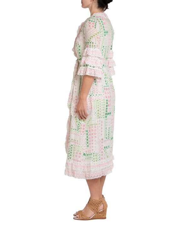 1960S Green & Pink Cotton Blend Negligee With Mat… - image 2
