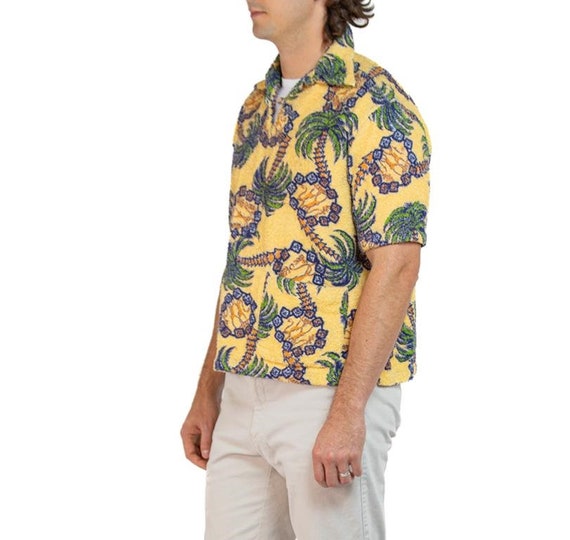 1950S Yellow Cotton Terry Cloth Men's Tropical Sh… - image 5