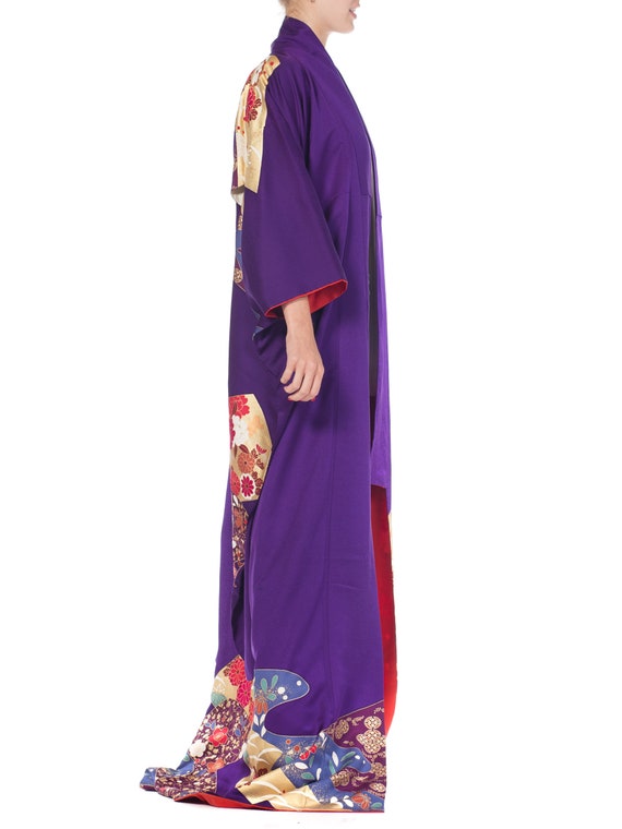 1970S Royal Purple & Gold Japanese Silk  Kimono - image 4