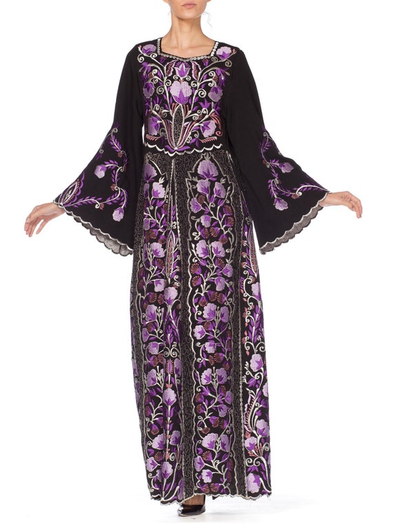 1970S Purple Embroidered Metallic Floral Dress