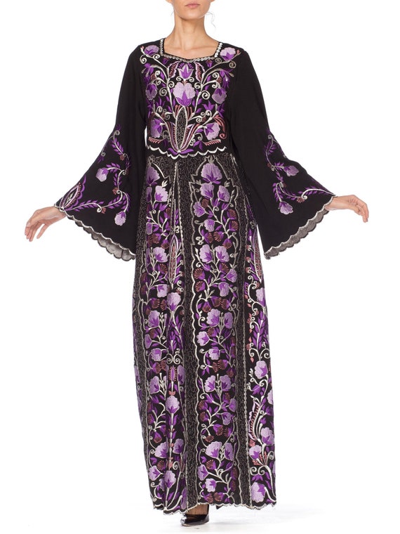 1970S Purple Embroidered  Metallic Floral Dress - image 1