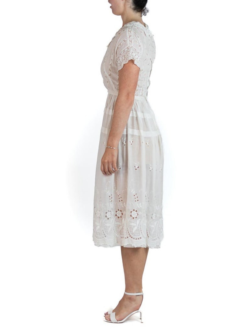 Edwardian White Organic Cotton Lawn Embroidered Lace Summer Tea Dress image 2