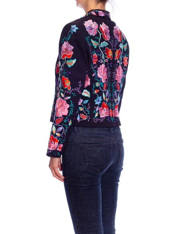 1990s Black Cotton Jacket with Pink and Purple em… - image 4