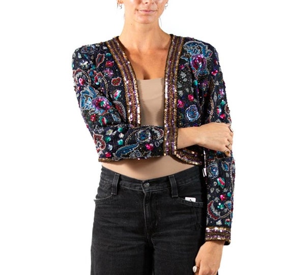 1980S Black Beaded Silk Chiffon Jacket - image 5