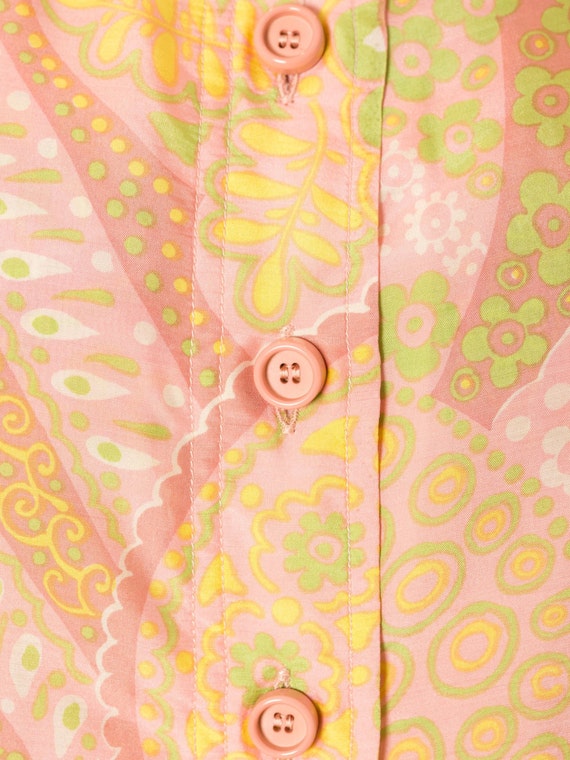 1960S Coral Pink & Yellow Floral Silk Paisley Pri… - image 5