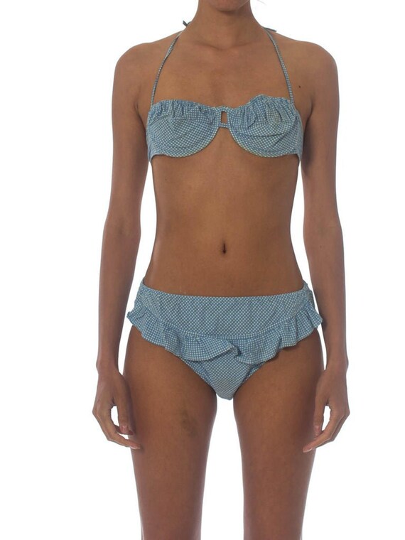 1940S Cotton Underwire Blue Gingham Pin-Up Bikini