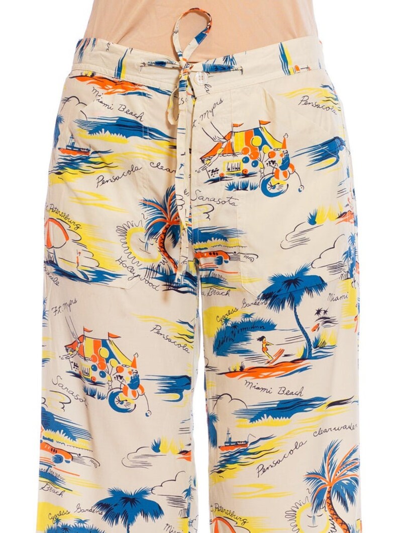 1940S Rayon Florida Themed Tropical Beach Pants image 10