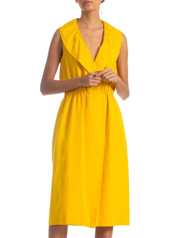 1970S HALSTON Yellow Rayon & Silk Wrap Dress With