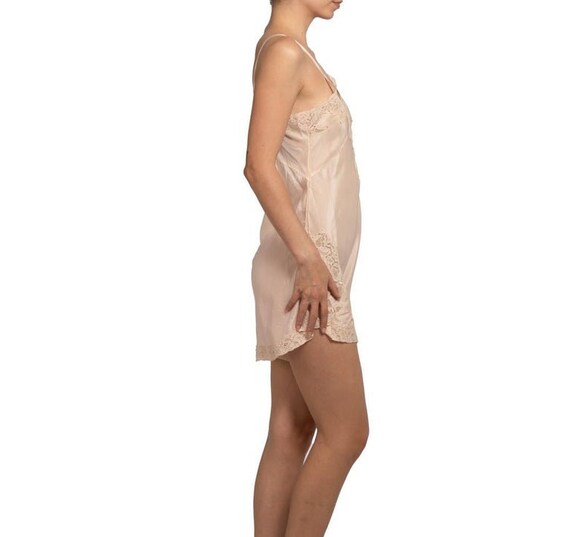 1930S Blush Pink Bias Cut Silk Romper Slip With L… - image 6