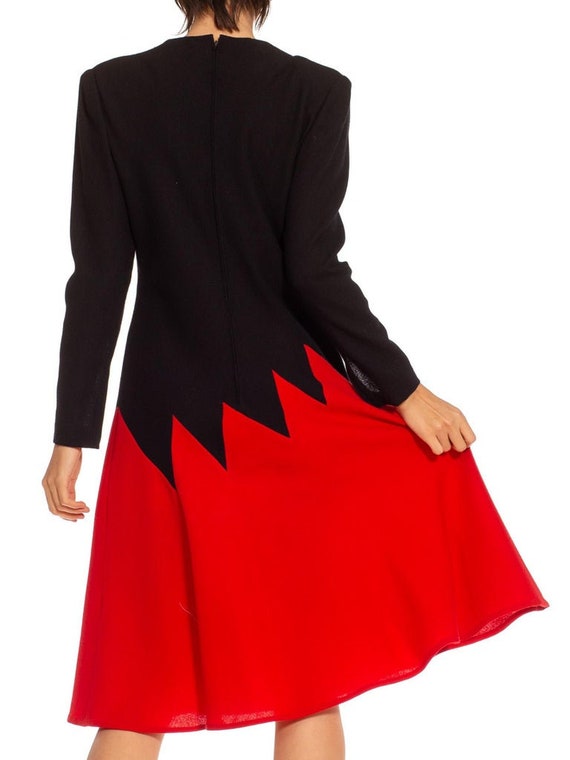 1980S Galanos Red & Black Long Sleeved Dress - image 7