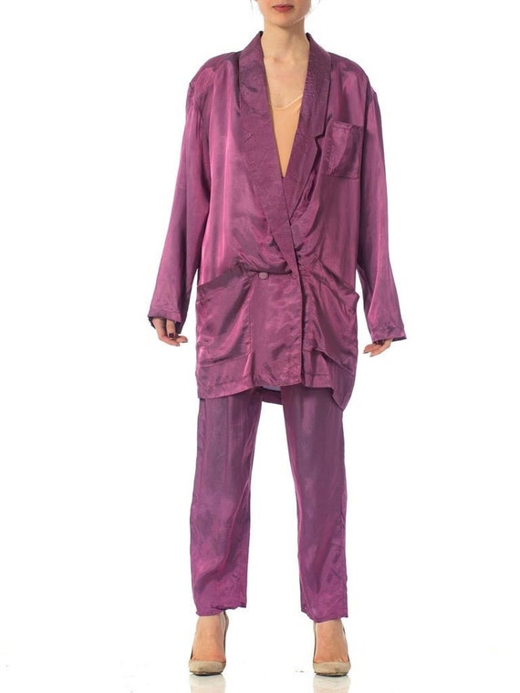1980S Purple Acetate Taffeta Oversized Blazer Pant