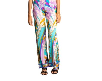 1970S LEONARD Multicolor Psychedelic Silk Jersey Pants